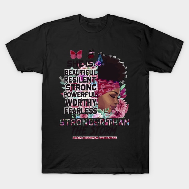Brain Aneurysm awareness black girl she is beautiful stronger than storm Support Gift T-Shirt by Benjie Barrett